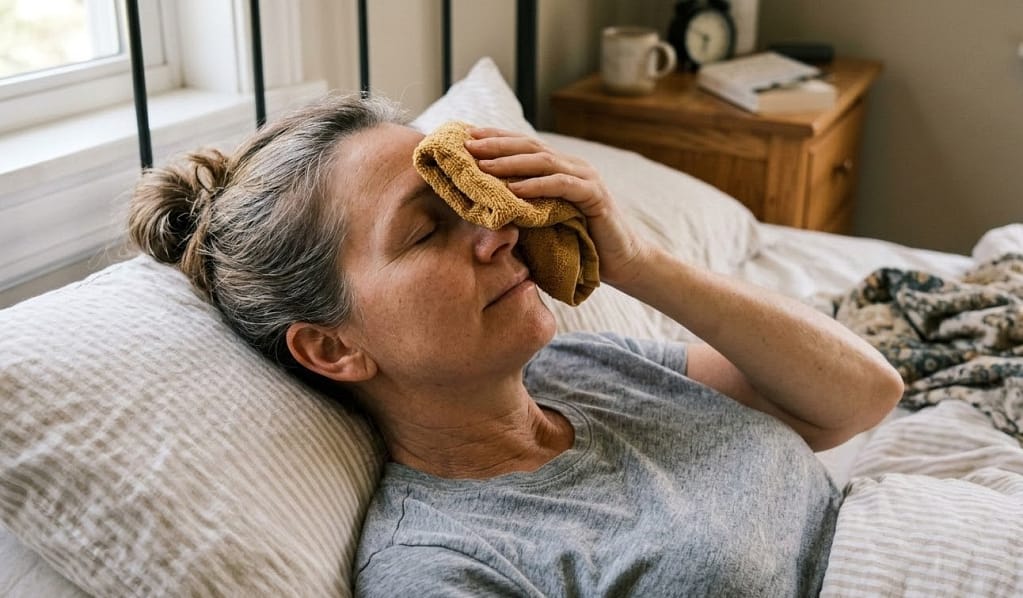 Warm compress application to fix why eyes feel worse after sleep.