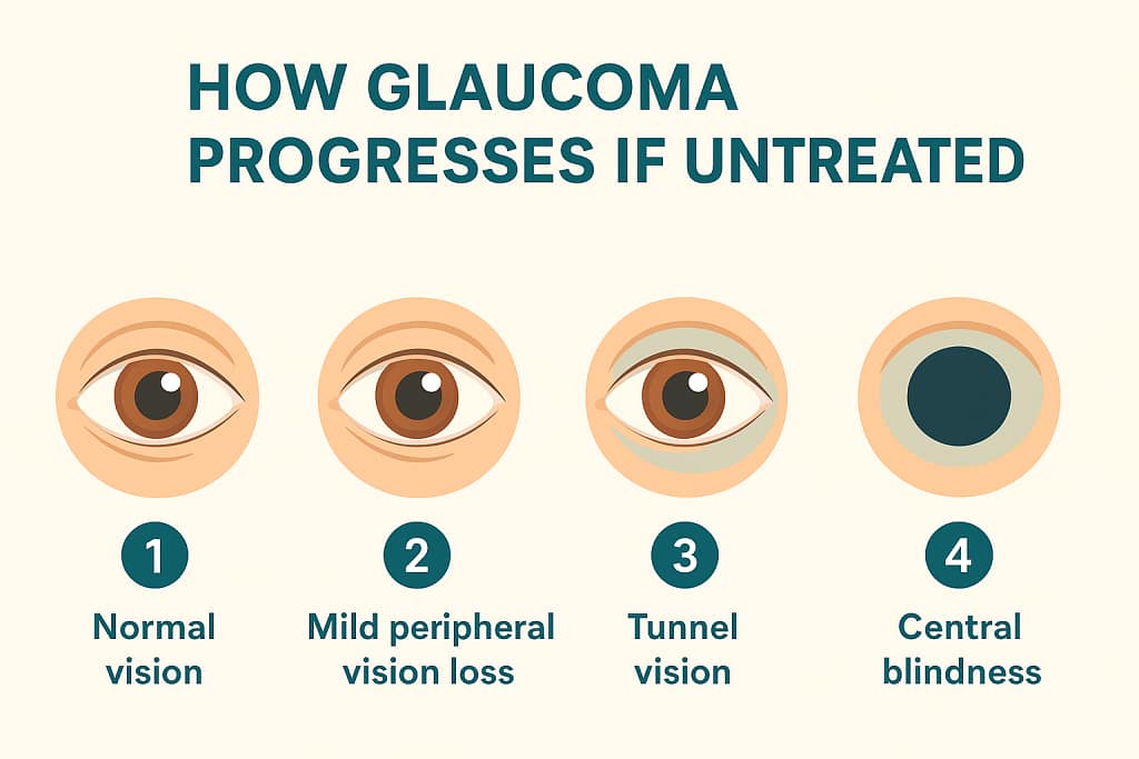 Visual timeline of glaucoma progression stages.