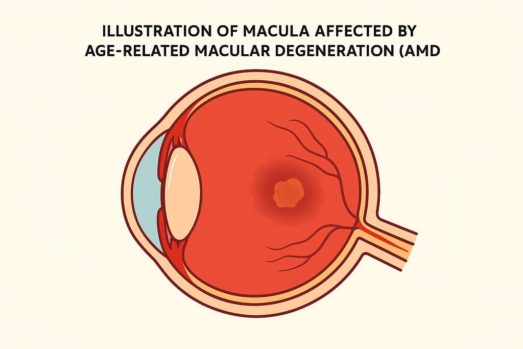 Illustration of macula affected by age-related macular degeneration (AMD