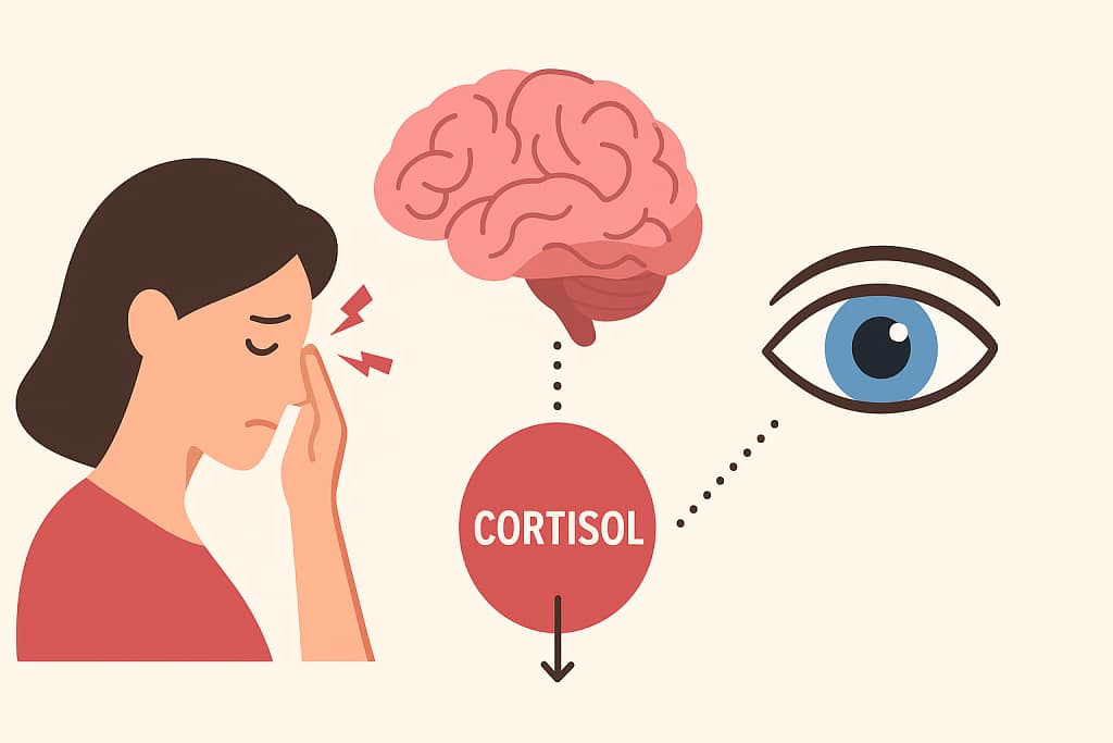 Diagram showing how can stress and anxiety affect your eyesight through cortisol levels.