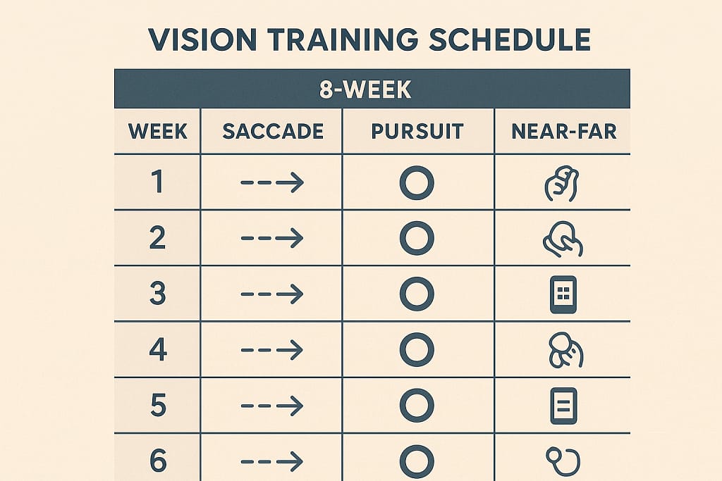 8-week neuro visual training program calendar infographic
