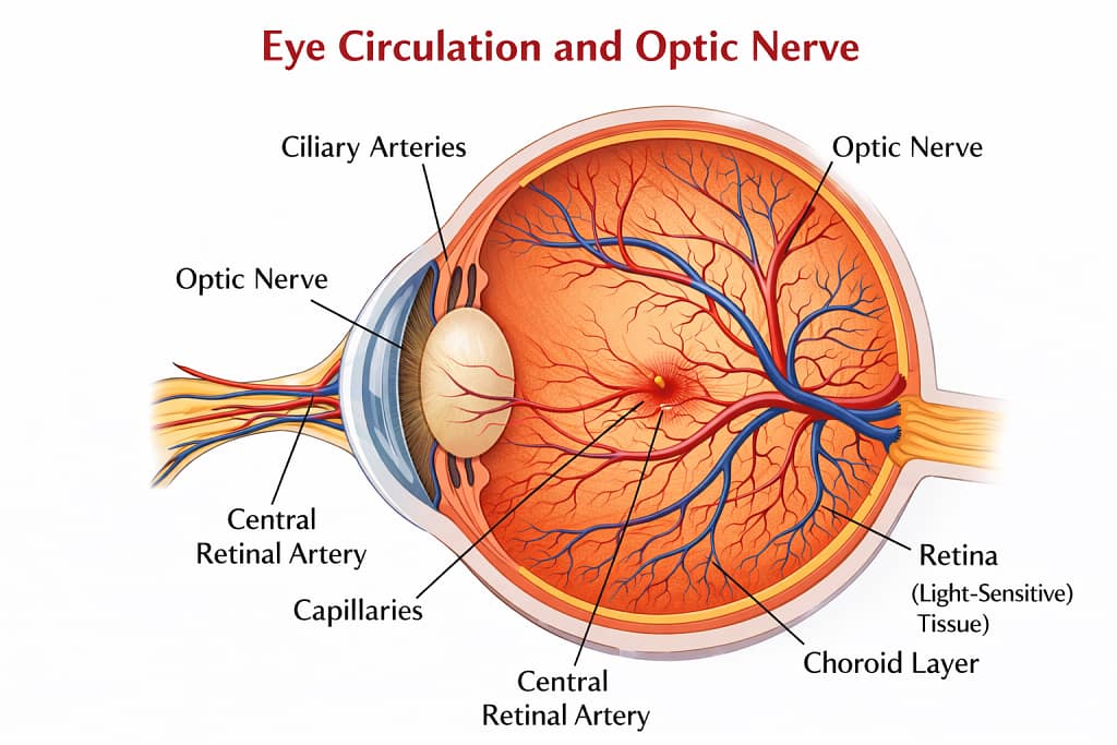 Optic nerve blood circulation affecting vision