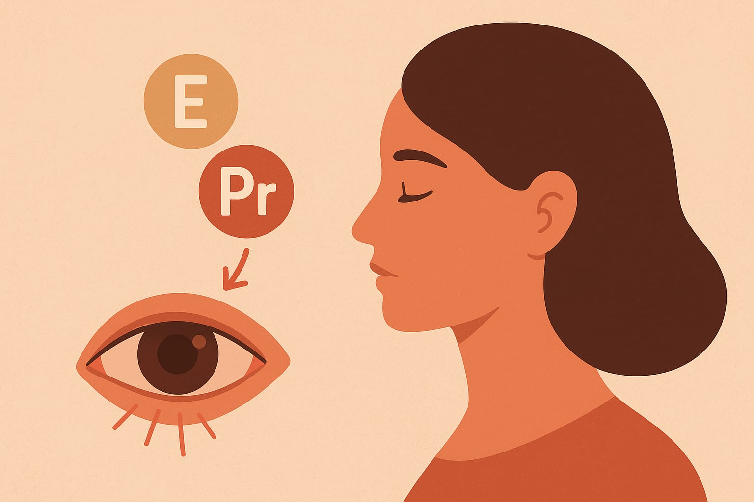 Illustration linking female hormonal changes and vision issues, such as dry eye syndrome often experienced during menopause and pregnancy.
