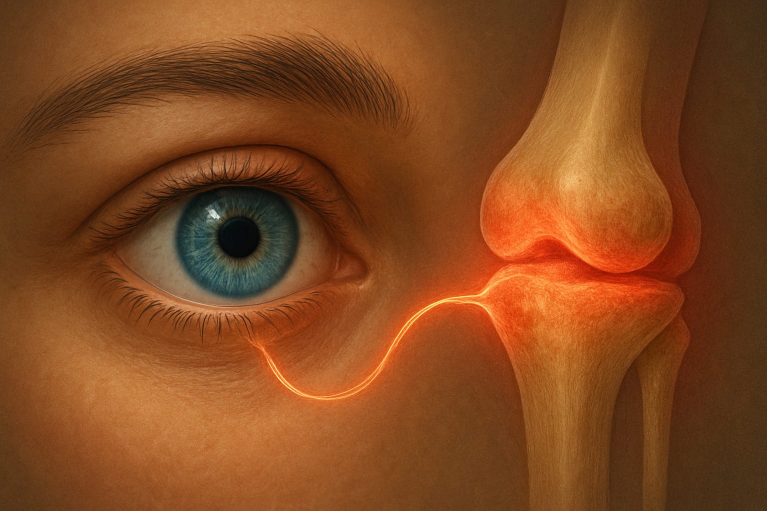 Rheumatoid Arthritis and Eye Health Visualizing the Systemic-Ocular Link: An eye with a subtle link to an inflamed joint.