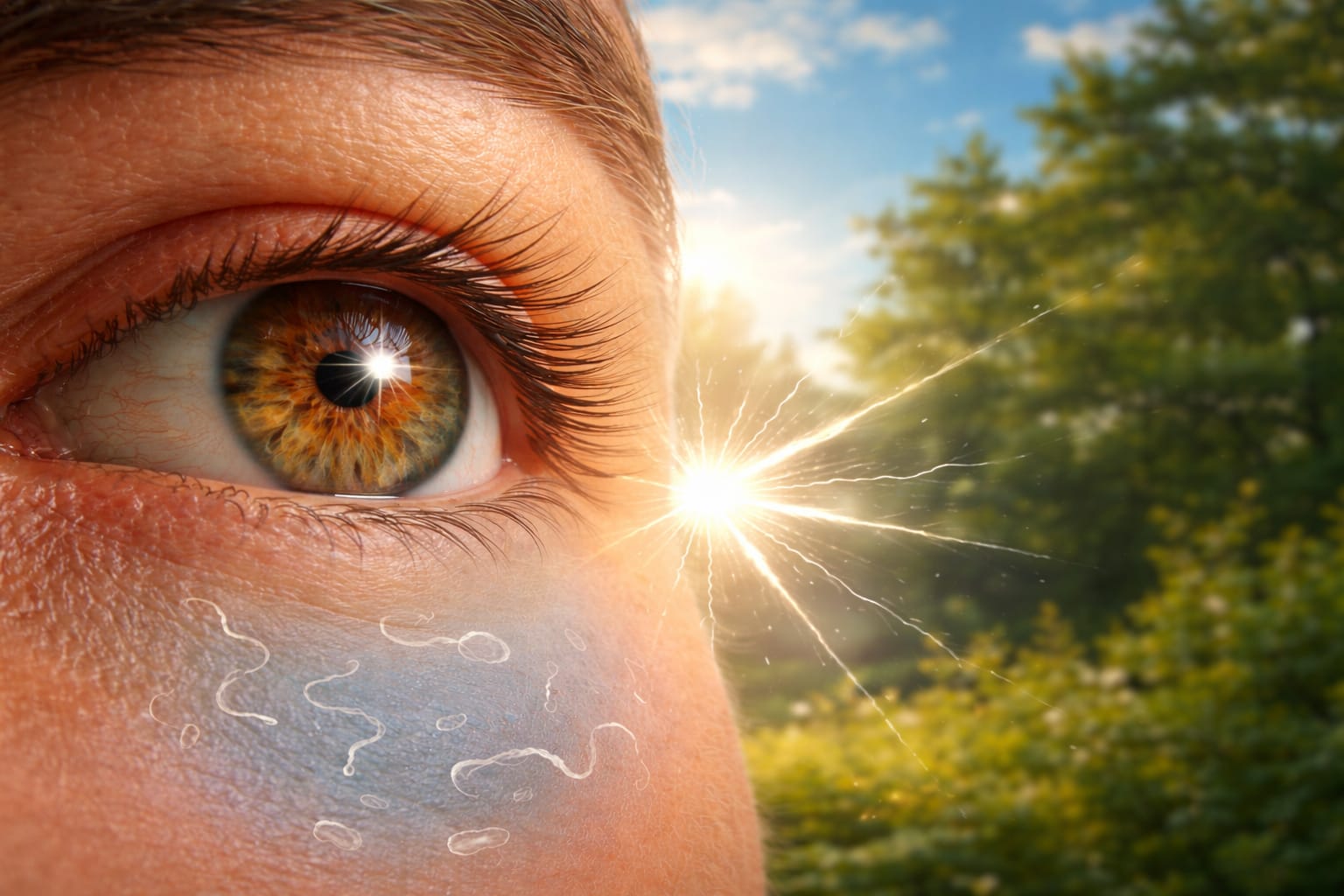 Medical illustration of Floaters and Flashes and retinal health symptoms.