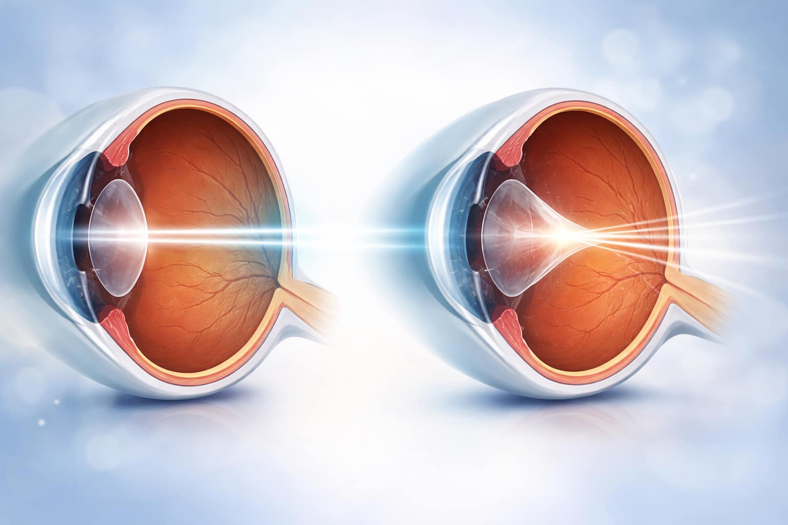 Diagram comparing a normal cornea to a cone-shaped cornea caused by Keratoconus.