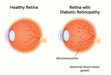 “Comparison of healthy retina vs retina with diabetic retinopathy”