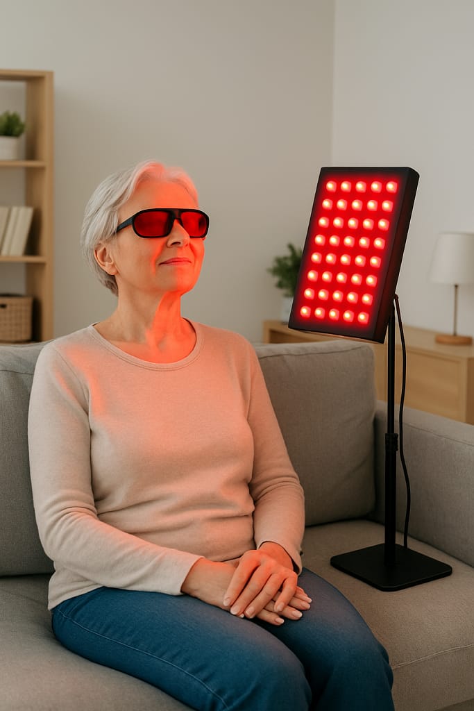 Home use of a professional red light therapy panel as part of a daily biohacking protocol for improving vision and administering safe Red Light Therapy for Eyes.